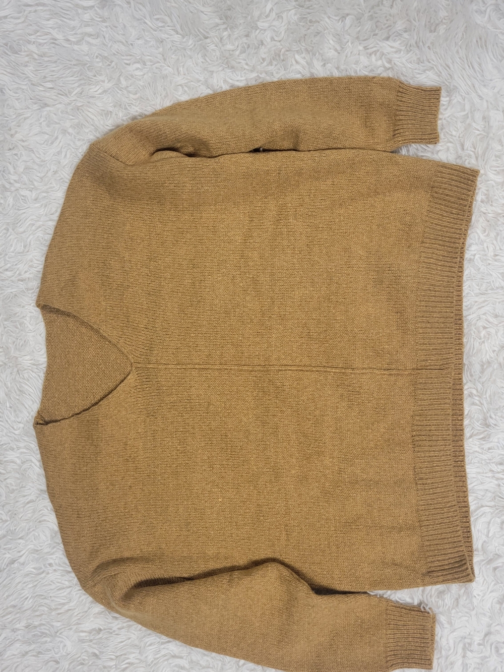 Womans Wool Crew/highneck Sweater With V-Neck Back in Camel Brown